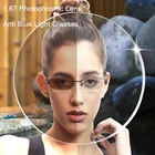 1,67 рецепта фотохромные серые линзы в серебристой оправе Прозрачный Анти-синий светильник компьютерные очки Для женщин, мужские очки для близорукости, очки для чтения линзы