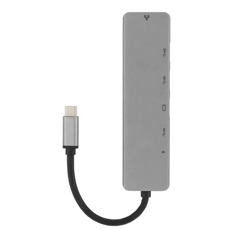 USB C Hub Multiport Adapter Metal 6-in-1 USB-C to Type-C 3 USB3 0 Rj45 Ethernet Mini SDTF OTG Adapter(Gray) |