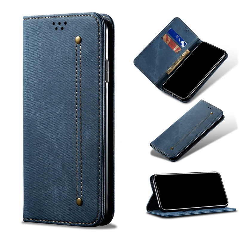 Wallet Magnetic Flip Case For Xiaomi Poco F2 Pro Phone Denim Retro Fabirc Stand Cover Pocophone | Мобильные телефоны и