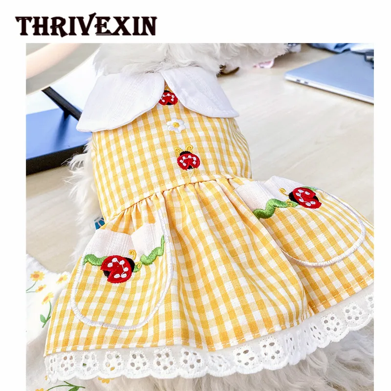 

Одежда для домашних животных желтая решетка Божья коровка Милая одежда для домашних животных Принцесса Одежда для собак юбки для маленьких...