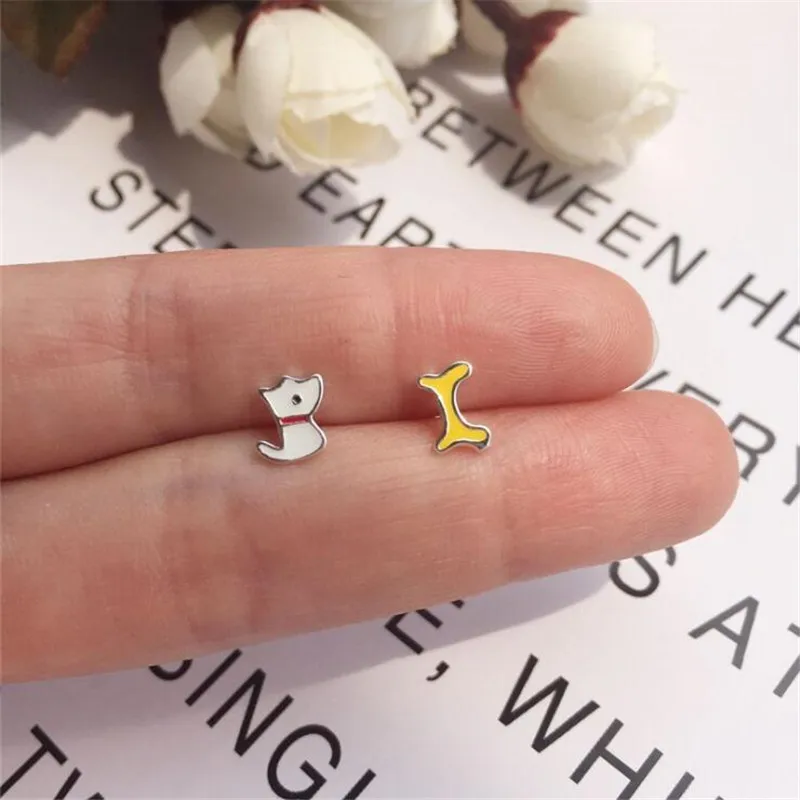 

Hotsale Cute Dog and Bone Childlike Epoxy Stud Earrings for Girls Gifts Woman Accessories Fine Silver Color Jewelry SE129