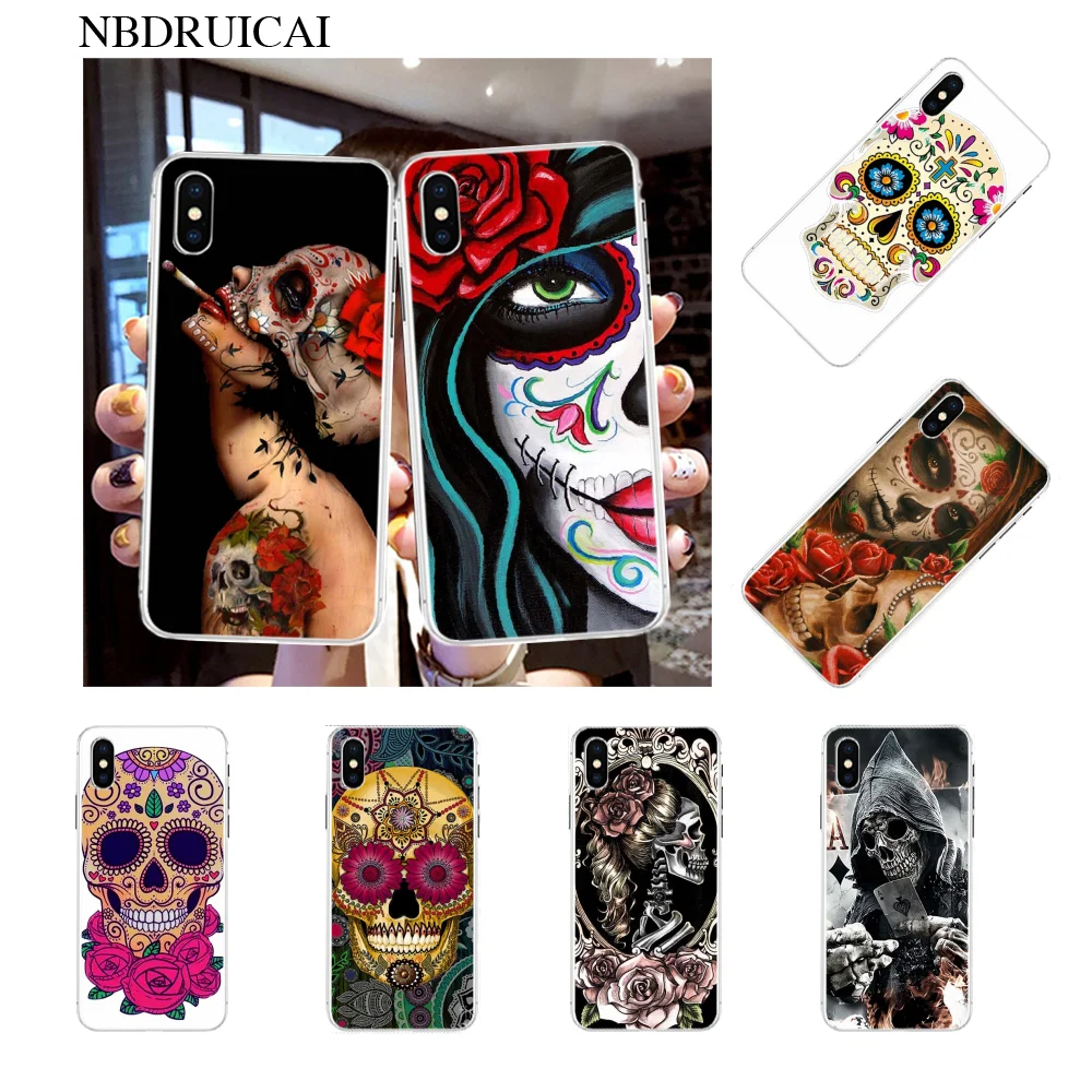 NBDRUICAI чехол для телефона с изображением девушки татуировкой черепа iPhone 11 pro XS MAX 8 7