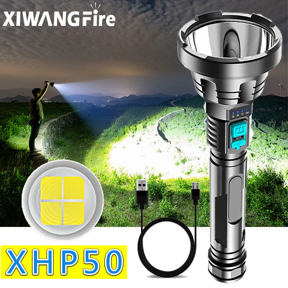 

2021 Новый стиль XHP50 светодиодный сильный светильник вспышки светильник USB Перезаряжаемые фонарь светильник er Тактический ламповой встроенн...