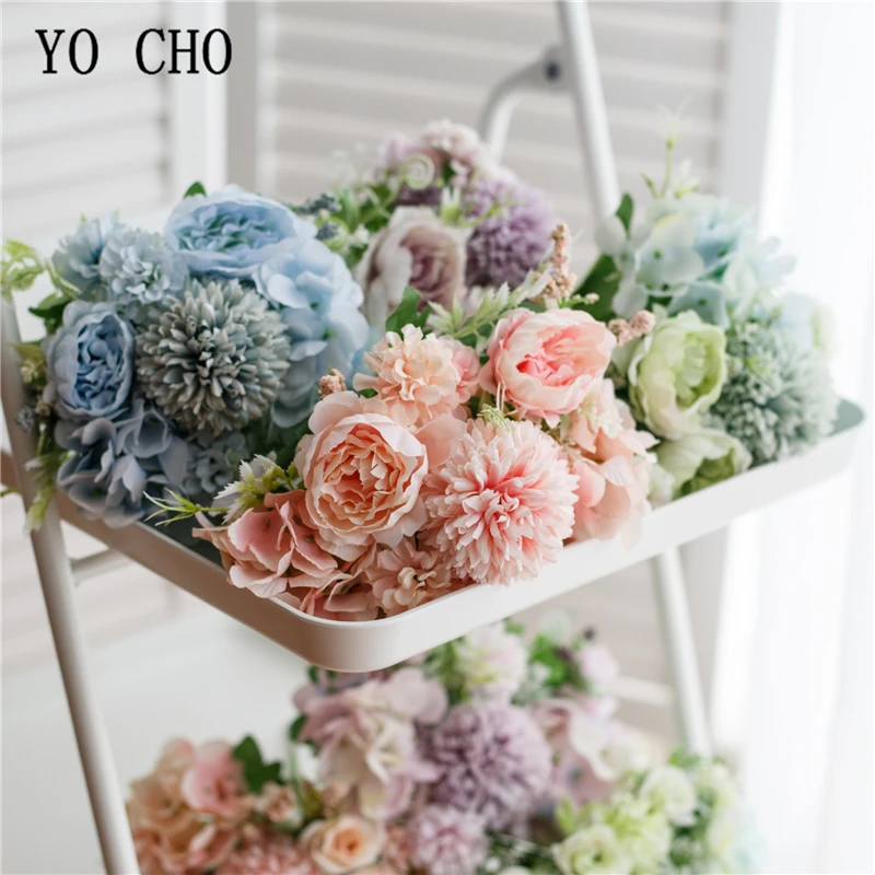 

A bunch of 7 peony flowers artificial bouquet silk roses fake bride holding hydrangea bouquet home decoration artificial flowers