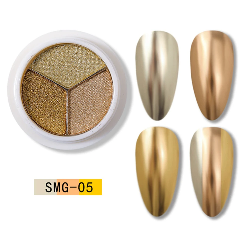 8 цветов дизайн ногтей Твердый Аврора зеркало сверкающий порошок три цвета