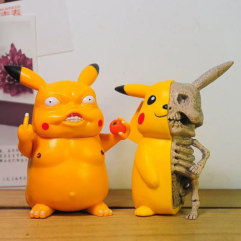 

Pokemon 10cm PVC Anime Figure Wretched Pikachu Skull Pikachu Movable Model Kawaii Room Decoration Toys For Child Halloween Gift