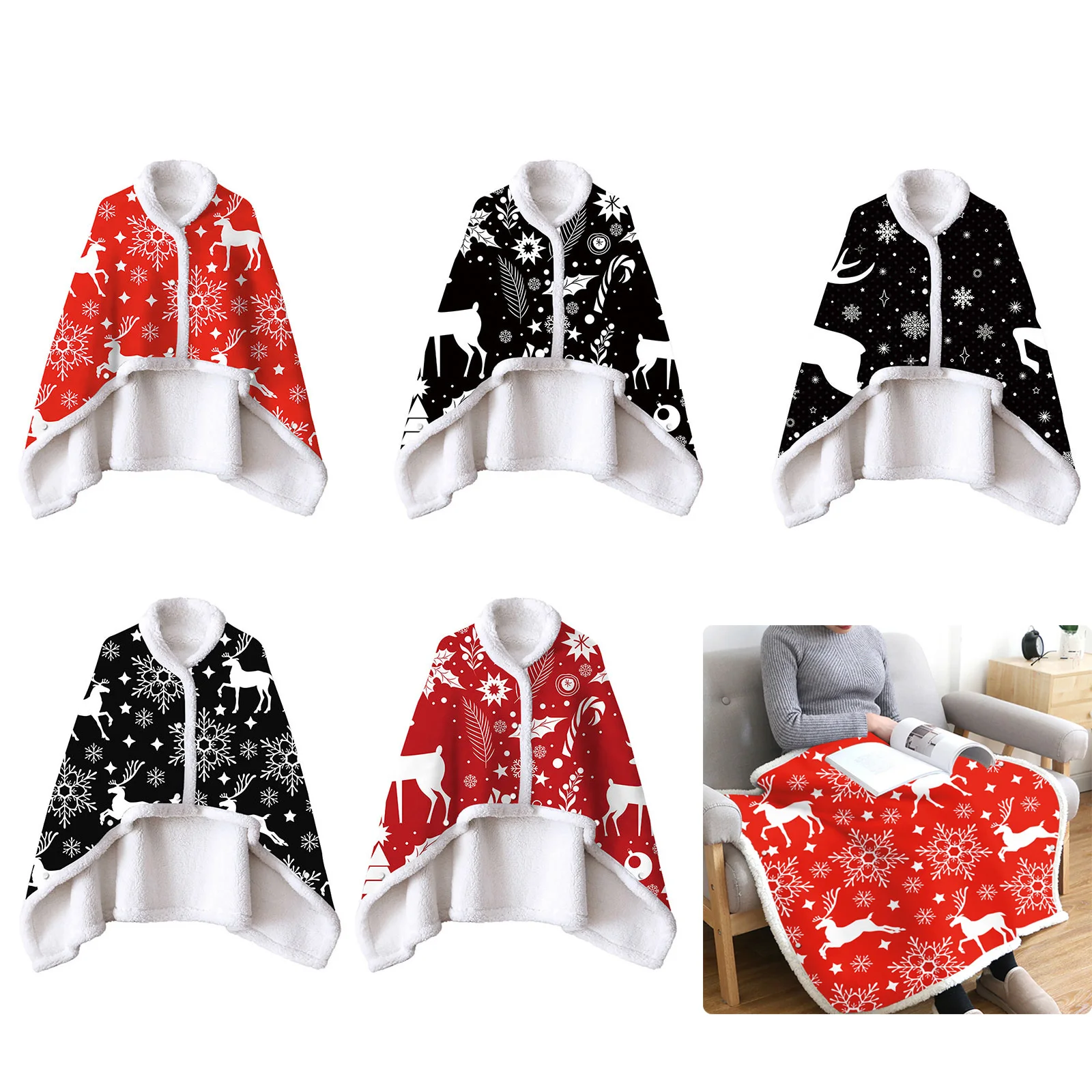 

Рождественское одеяло, зимняя накидка, Толстая теплая шаль с пуговицами, удобное фланелевое одеяло для дивана, офиса, спальни, косплея, плащ