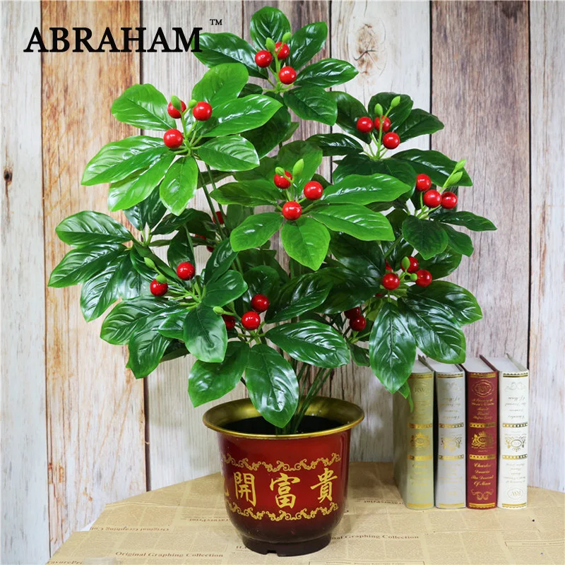 

68cm 18 Fork Tropical Monstera Large Artificial Tree Fake Plants Plastic Leaves Foam Berry Green Schefflera For Home Party Decor