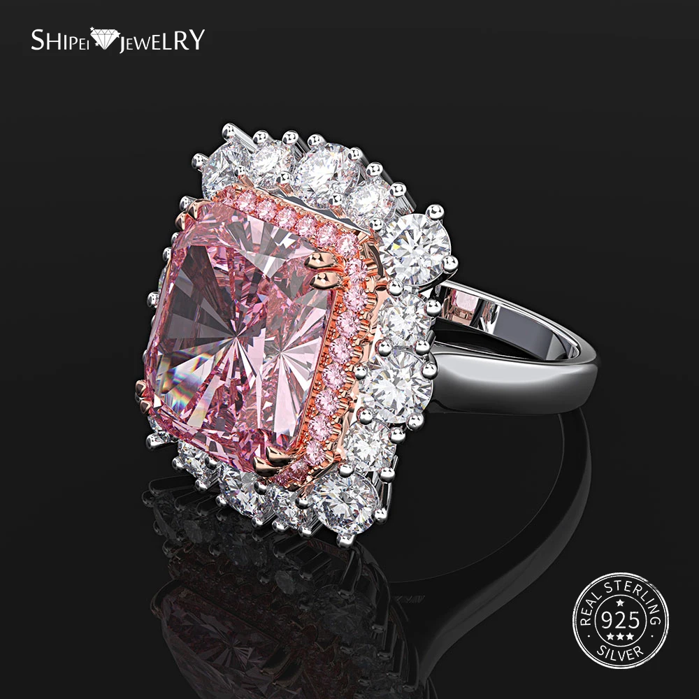 

Shipei Princess Cut Pink White Sapphire Rings for Women 925 Sterling Silver Created Moissanite Ring Wedding Coctail Ring
