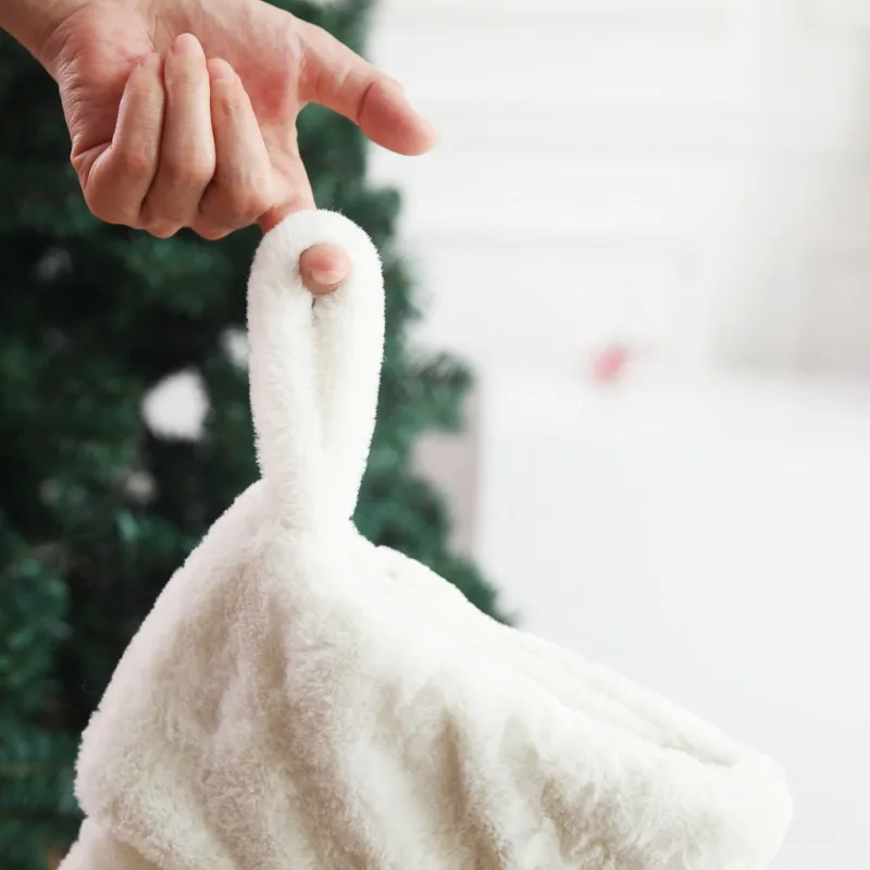 Snowflakes Embroidered White Plush Christmas Stockings Candy Socks Gifts Bag With Hanging Loops Xmas Tree Fireplace Decorations | Дом и сад