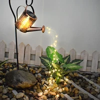 2021 wrought iron hollow out lamp metal solar powered watering can sprinkles fairy light led outdoor garden waterproof shower