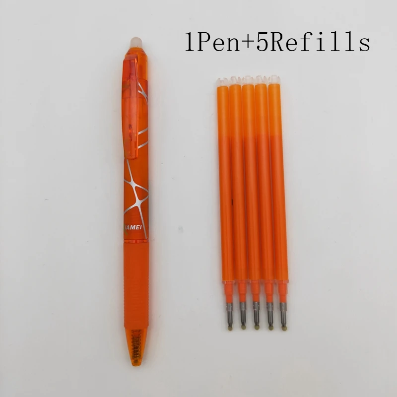 Orange 1pen5refills Xiamei 0,5 мм стираемая ручка Канцтовары гелевая ручка Волшебная стираемая чернильная ручка Канцтовары Школьные принадлежности 8 цветов Сменные заправки - Цвет: Orange 1pen5refills