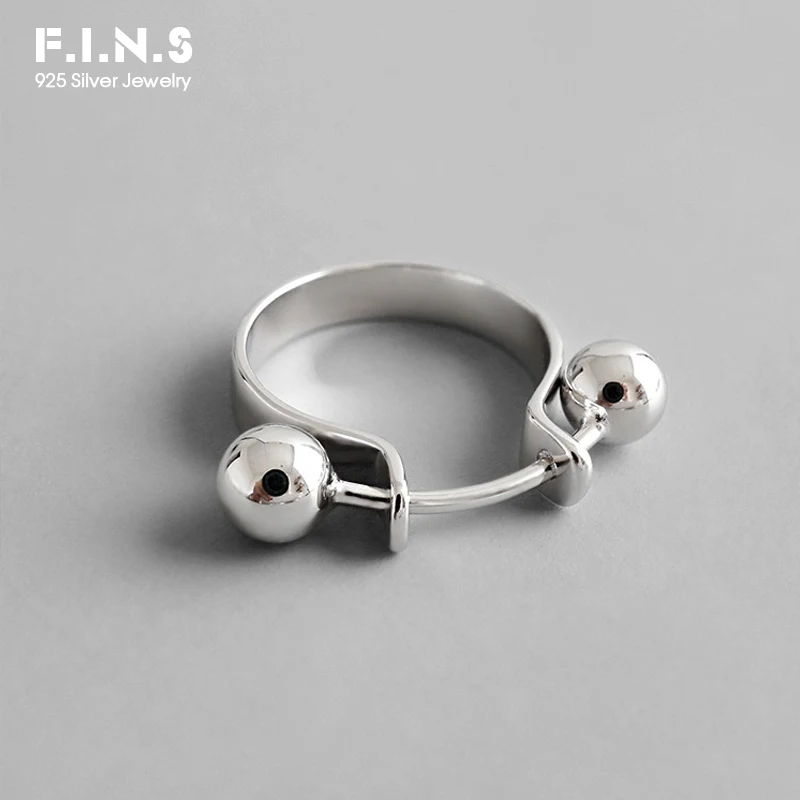 

F.I.N.S Women Ring Silver 925 Fashion Personality Double Round Beads Finger Ring 925 Sterling Silver Ball Pendant for Decoration
