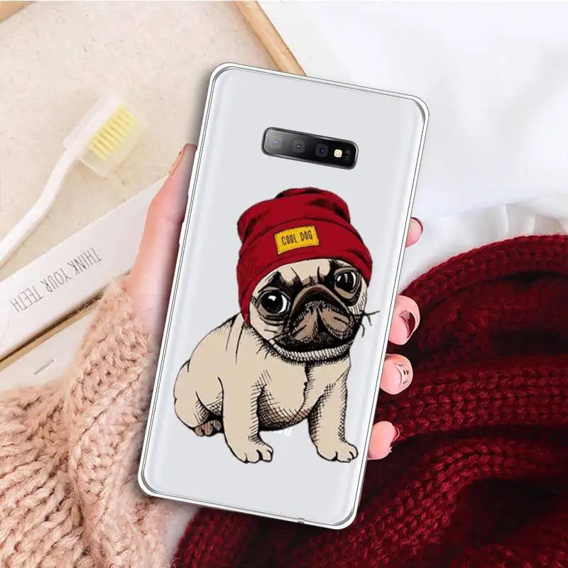 

Cute dog puppy Pug Bulldog blowing balloon Phone Case Clear Transparent for samsung A 21s 50 71 S 8 9 20 note 10 20 plus ultra