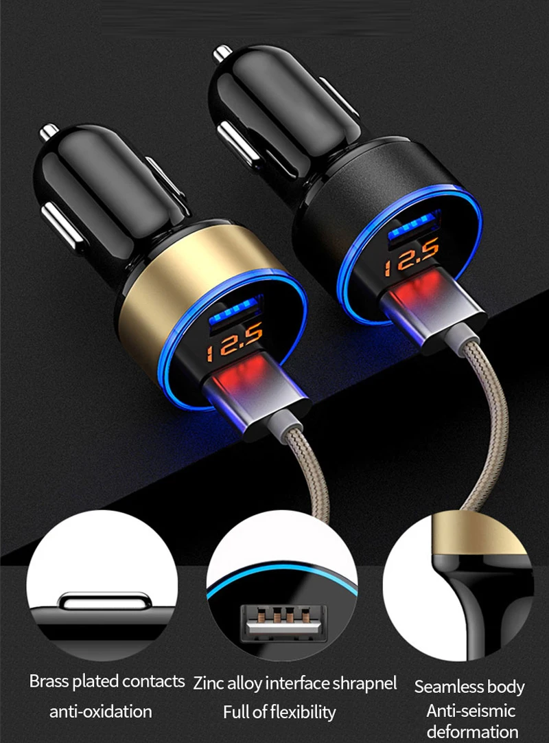 Универсальный двойной Переходник USB для зарядки в машине светодиодный дисплей 12-24 В Быстрая зарядка 3.1A Авто USB автомобильный телефон gps зарядное устройство