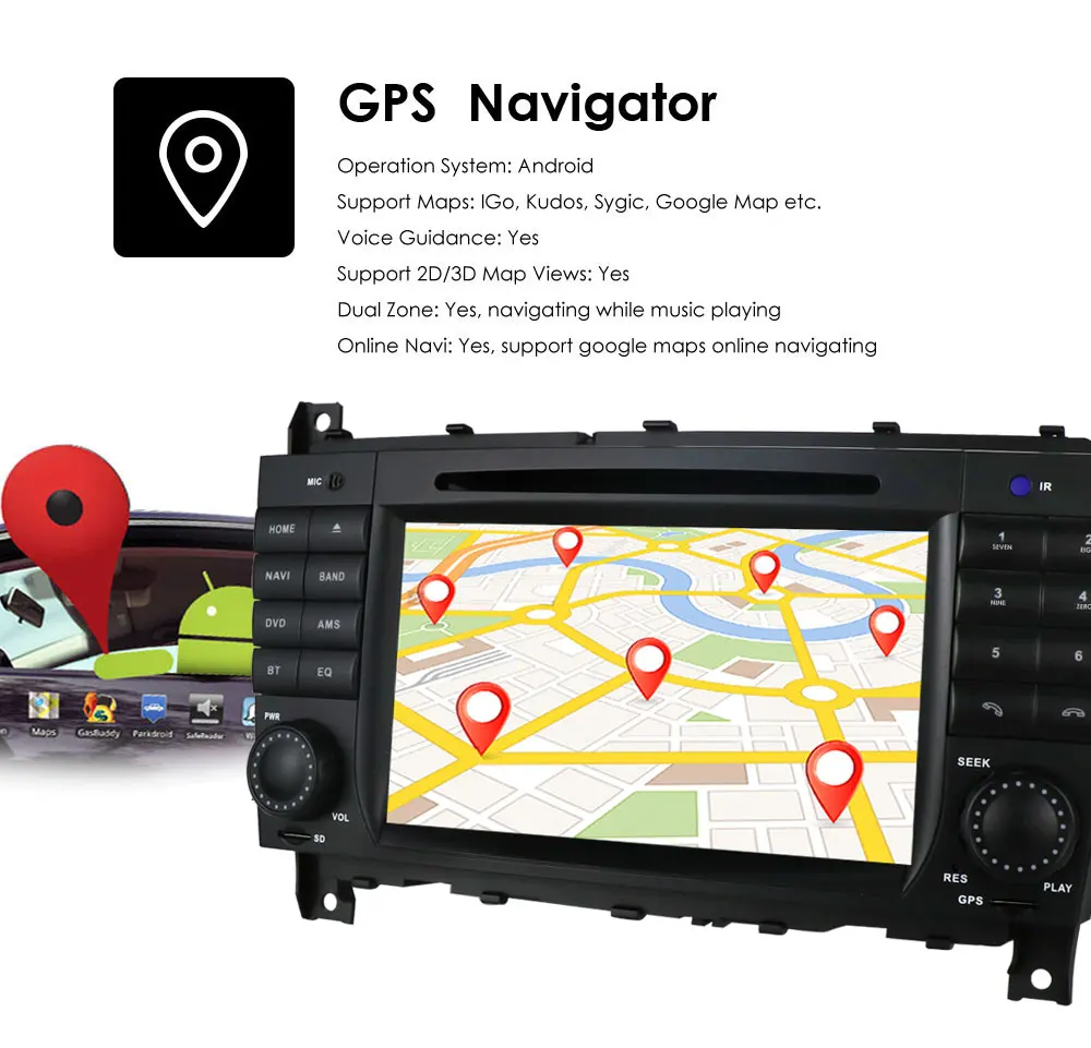 

7 Inch Android 10 Car GPS Navigation for Mercedes-Benz W203 C180 C200 C220 CLC W203 CLK W209 CLK200 Wifi 4G BT AutoRadio SWC FM