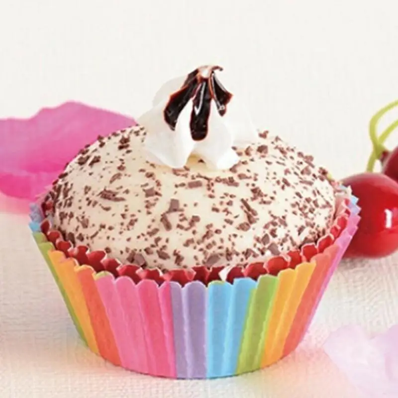 

100x Rainbow Color Cupcake Baking Paper Cup Muffin Cases Liners Home Bakery Holiday Wedding Desktop Desert Accessory