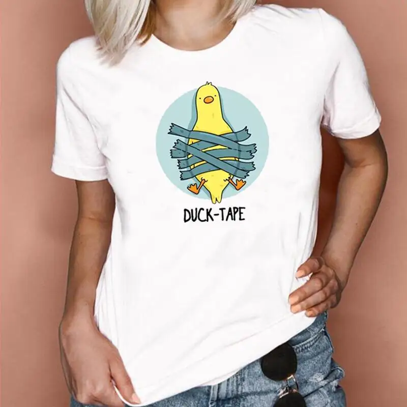 

Cartoon Animal Duck Trapped Ducks Print T Shirt Women Tops Fashion Harajuku Shirt Tee Shirt Femme Casual T-shirt Camiseta Mujer