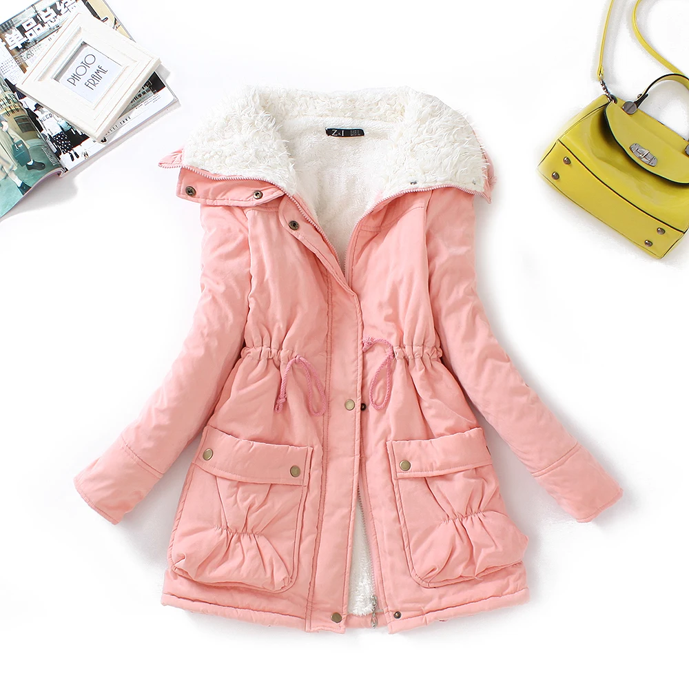 

Shnsophi Winter Cotton Coats Women Slim Snow Outwear Medium-long Wadded PInk Jacket Thick Warm Cotton Padded Parkas Mujer