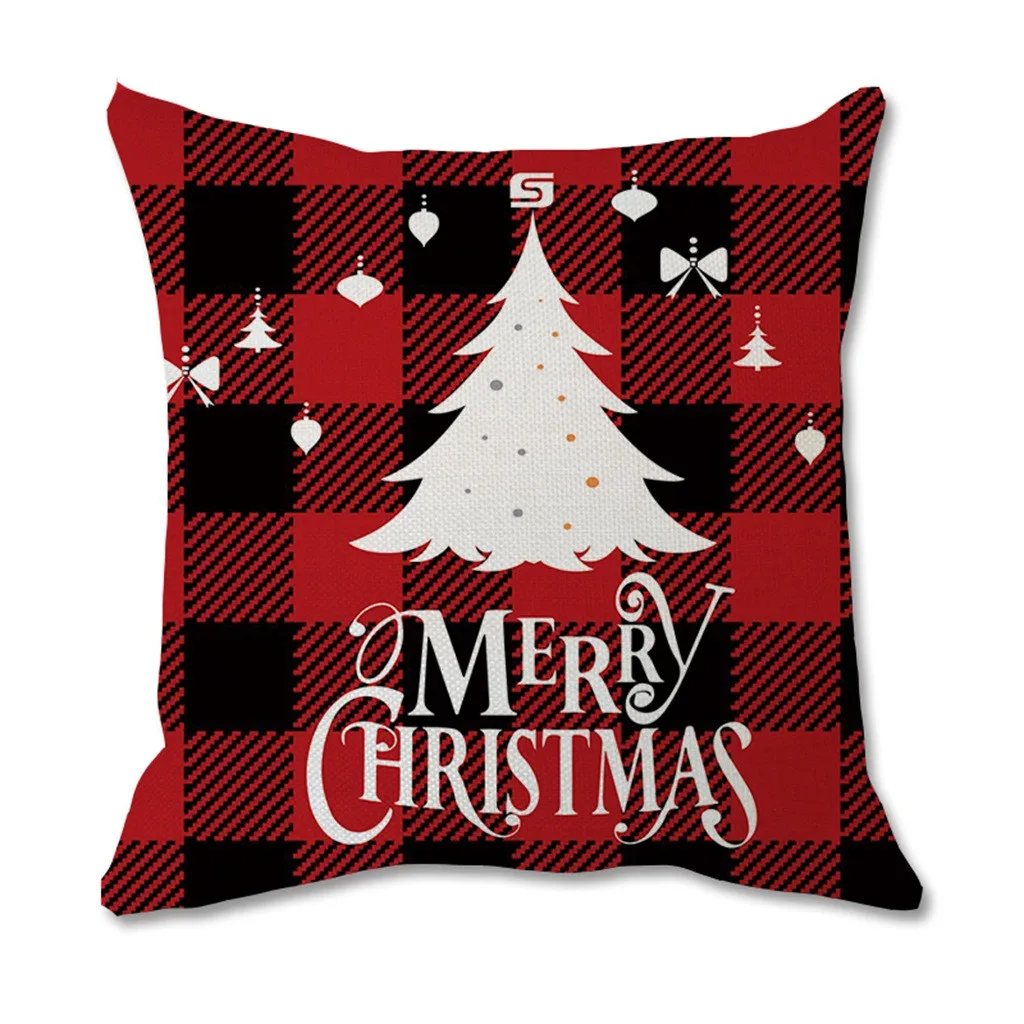 Рождественский олень Санта белый Принт хлопок Мягкая льняная красная клетчатая