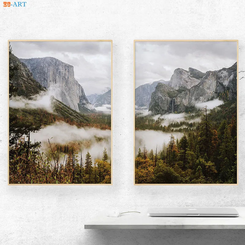 Пейзаж Художественная печать Природный постер туман Гора Холст Живопись стены