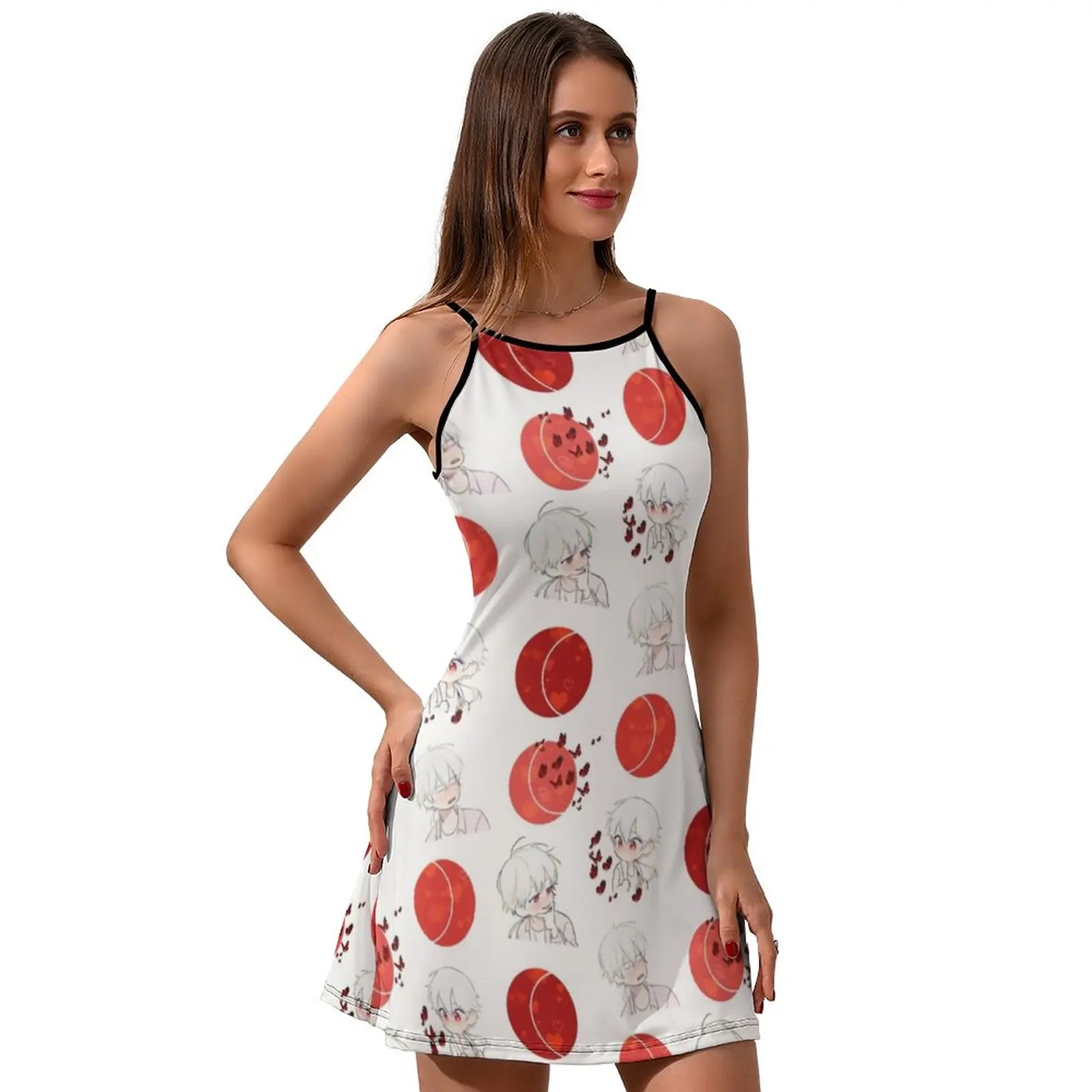 Аниме платье на бретелях с принтом весенние платья недорогое красивое цельное из