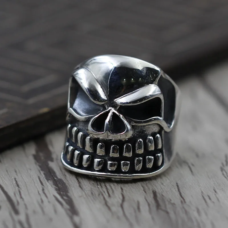 Sterling Silver men's Domineering Ring Personality Skull Opening Ring Ring Thai Silver 925 Retro Jewelry