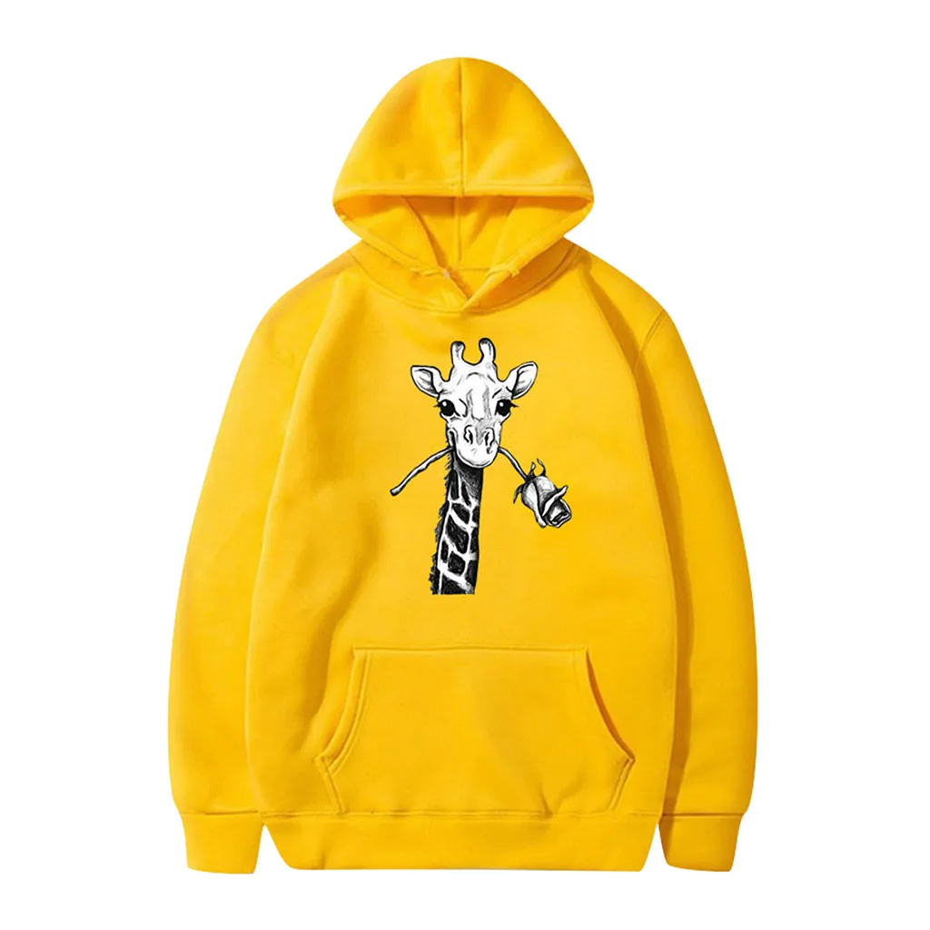 

FREE OSTRICH Sweatshirts Women Fun Giraffe Print Long Sleeve Hooded Top With Pockets Female Sweatshirt Pullover Tops Oversize