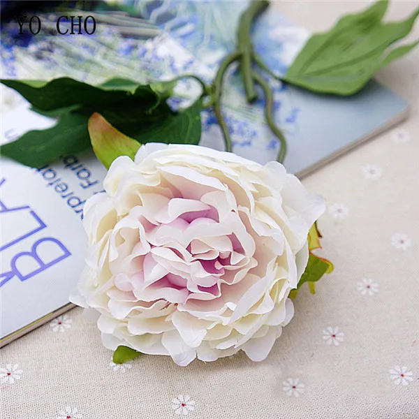 Type 2-White purple Йо Чо Настоящее прикосновение День рождения Рождество Декор Искусственный шёлковый Пион цветок 2 головы Роза Свадебная часть украшения лист цветок - Цвет: Type 2-White purple