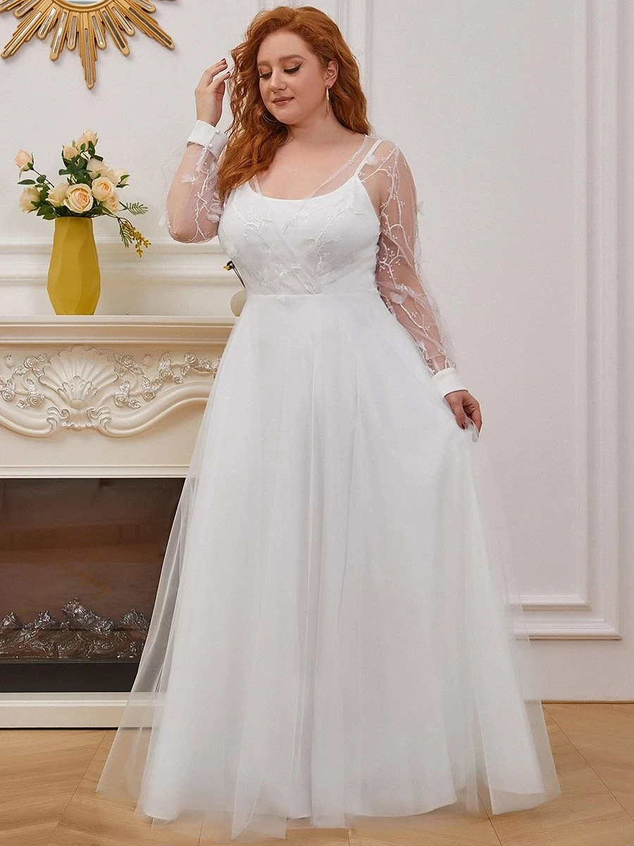 

Женское свадебное платье с длинным рукавом Ever Pretty, простое фатиновое платье для торжества, оптом