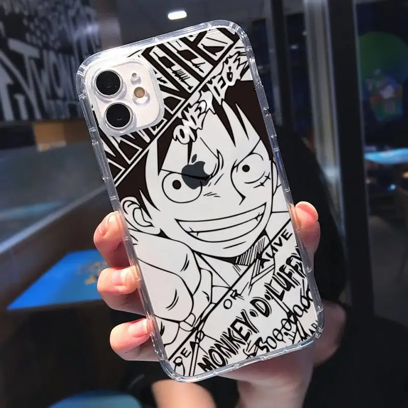 

Black & White Japan Anime one piece Phone Case Transparent soft For iphone 5 5s 5c se 6 6s 7 8 11 12 plus mini x xs xr pro max