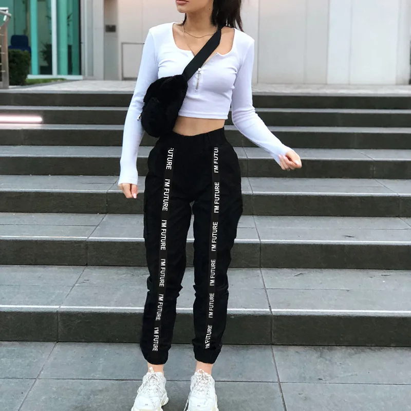 

Fashion Women Full Length Loose Jogger Harem Pants Trousers Mujer Sporting Elastic Waist Black Casual Combat Streetwear
