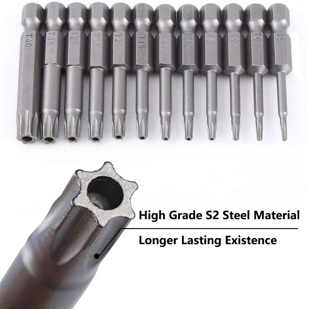 12Pcs/Set 50mm 1/4&quot Hex Driver Bits Torx Head Screwdriver Magnetic Kit T5-T40 S2 Alloy Steel | Инструменты