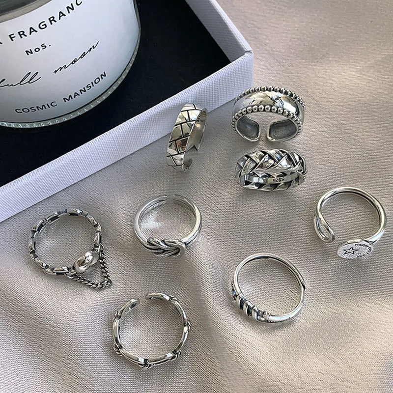 

Hip Hop Rock Combination Female Ring Trendy Personality Retro Stars Opening Index Finger Ring Ins Tide Women Party Jewelry Gifts