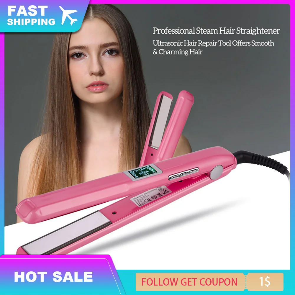 

Professional hair straightener iron LED display ceramic coating plate ionic curling iron cold flat iron styling tool