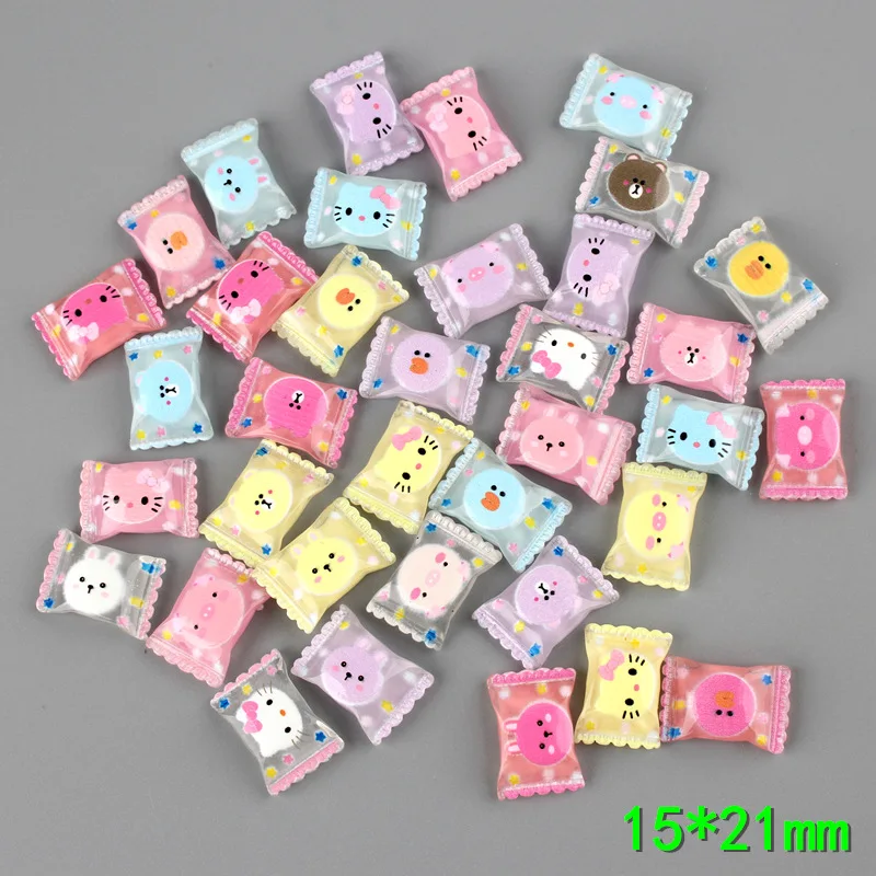 Mini Order 10pcs 15*21mm Kawaii Animal Image Printing Tranparent Resin Cabochon Food Sweet Candy DIY Jewelry Finding Patch Stick