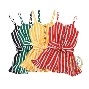 Комбинезон в полоску для девочек 3-8 лет, Летний комбинезон без рукавов для девочек, детские костюмы, красный, черный, синий