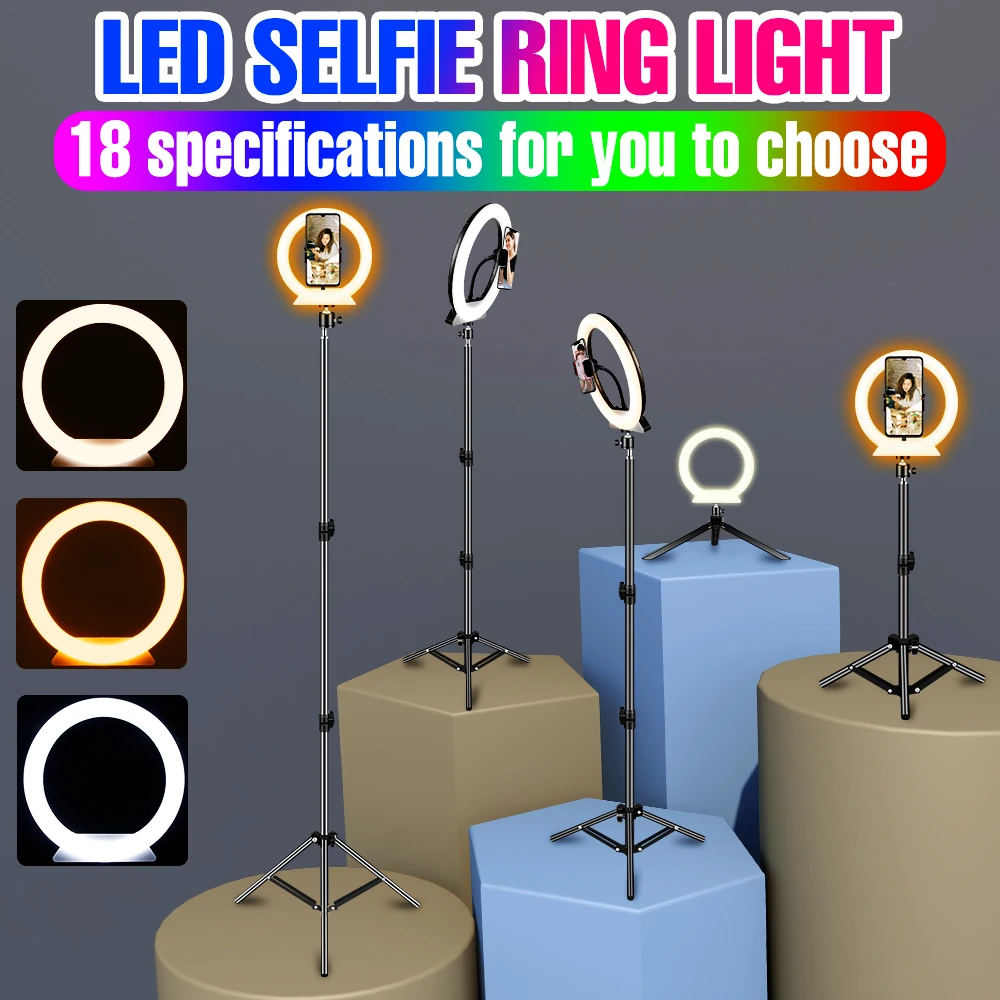 

3 Colors Led Live Streaming Lamp Tripod Beauty Round Lamp USB Selfie Photography Fill Light Night Light Makeup Short Video 5V