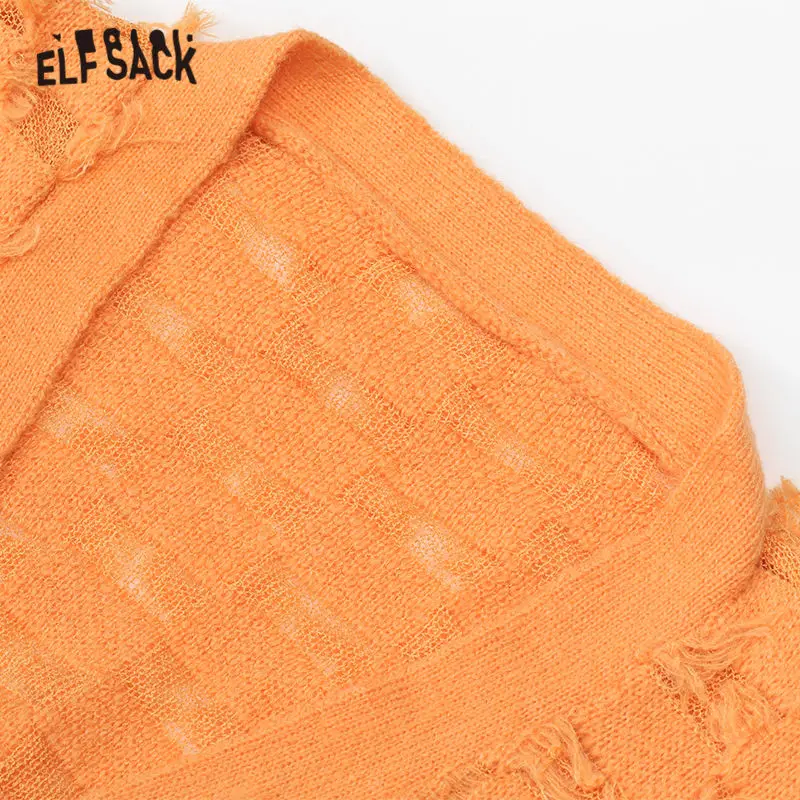 ELFSACK Повседневный Кардиган с вырезами и бахромой женский свитер 2019 стильные