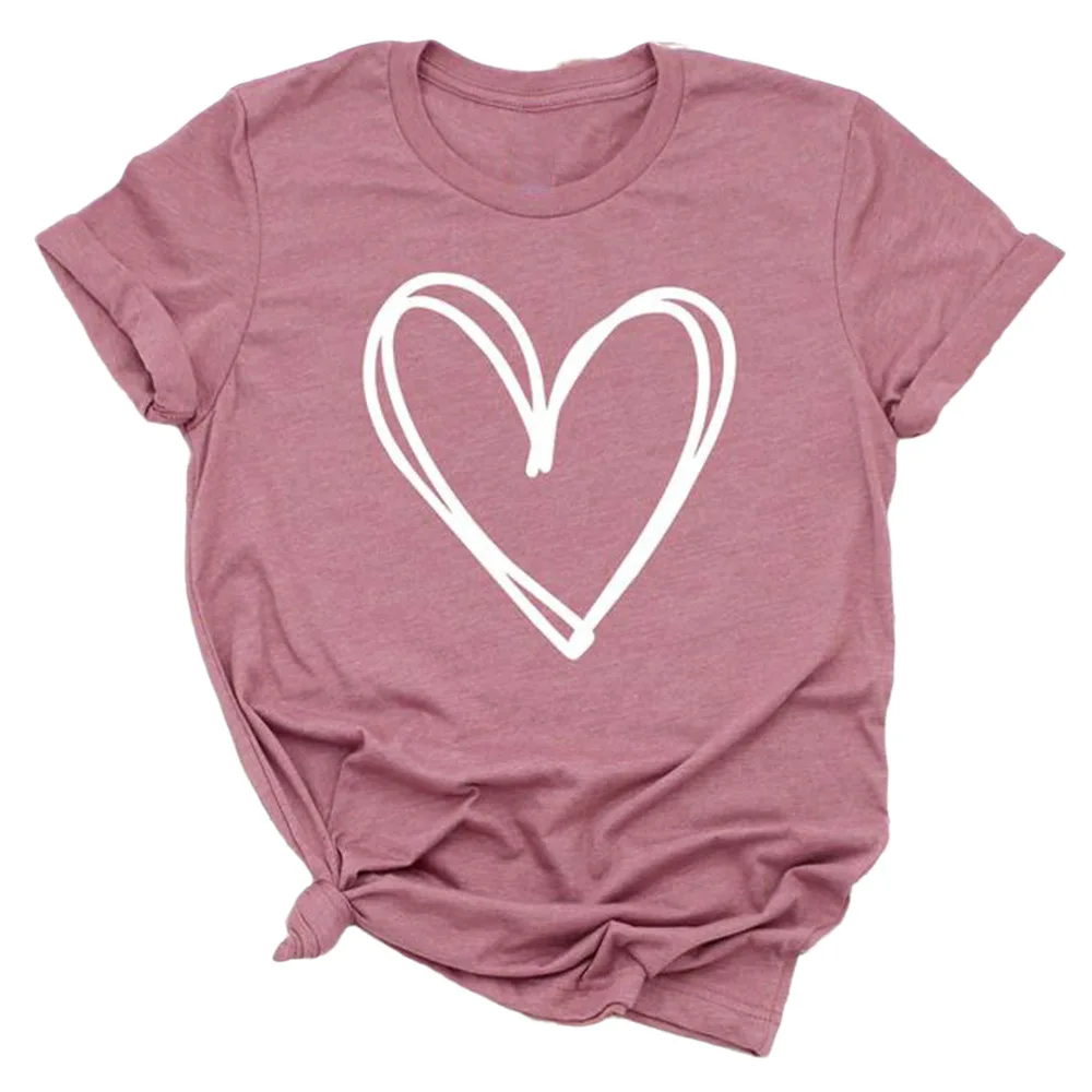 

Carney women's top double love pattern round neck loose short sleeve T-shirt