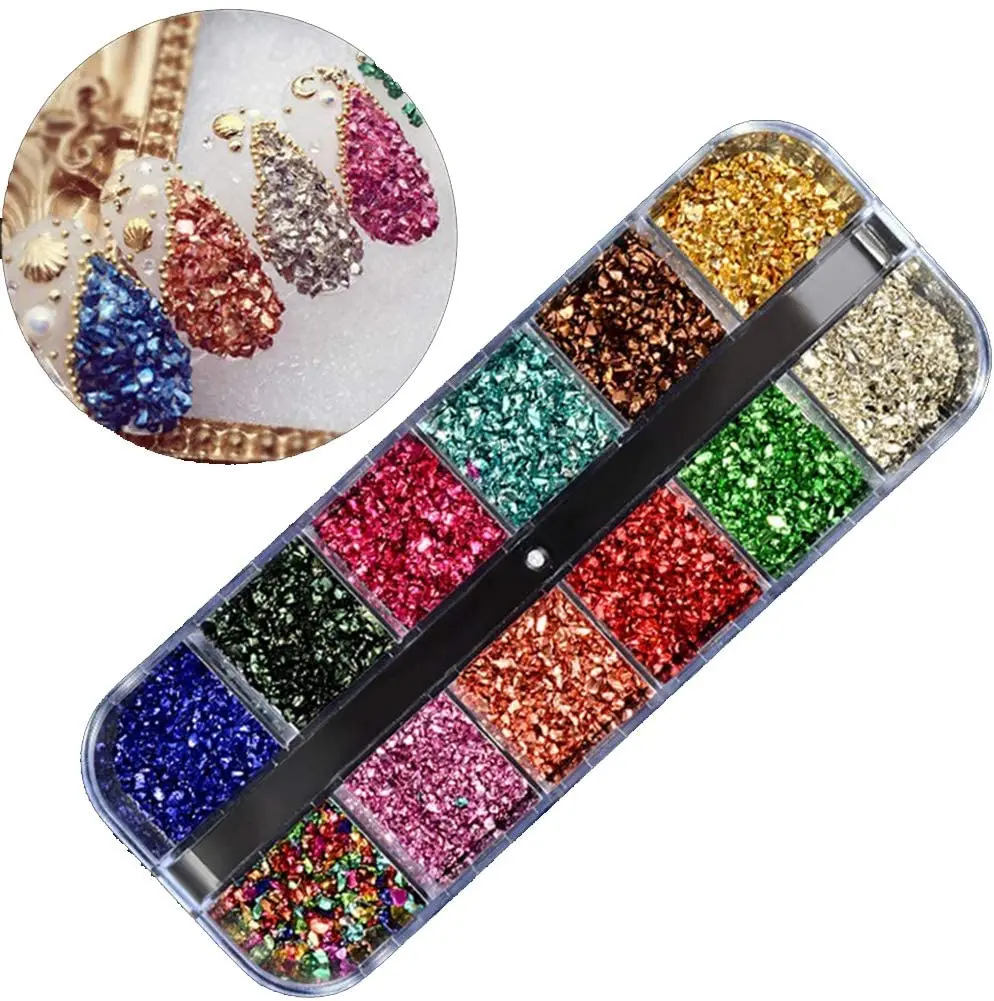 

3 Boxes Glittery Gemstone Mini Chips Nail Art Tips Flakies Decoration for DIY Crafting 12colors/Box