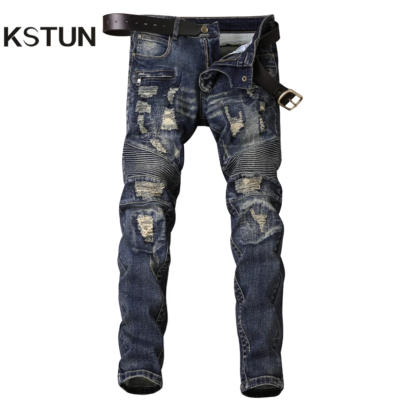 Искусственно состаренные джинсы Для мужчин Эластичные Обтягивающие рваные