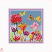 joy sunday tulips and butterflies cross stitch kit 14ct 11ct printed fabric embroidery kit diy handmade needlework home deco