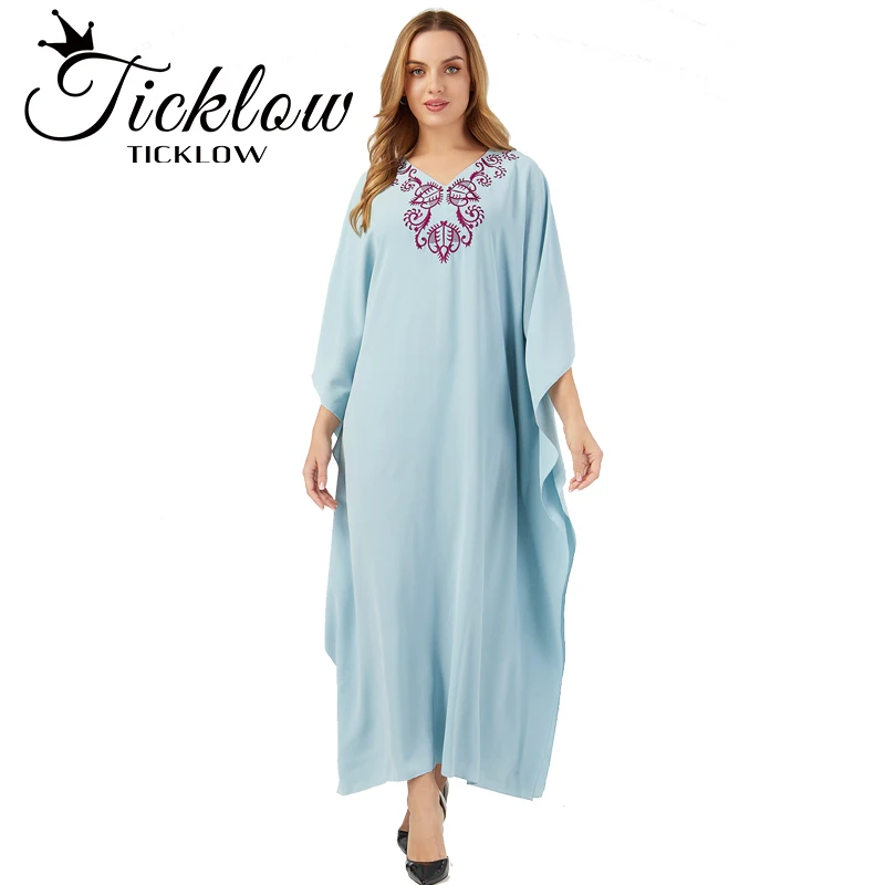 

Women's Embroidered Dress 2021 Fashion Design Loose Dress Batwing Long Femme Vestidos Elegant Dress for Summer and Autumn Party