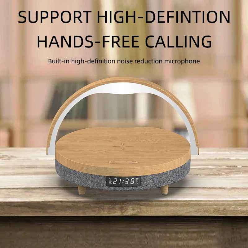 multifunctional bluetooth speaker mobile phone wireless charger desktop audio stand night light music desk lamp time alarm clock free global shipping