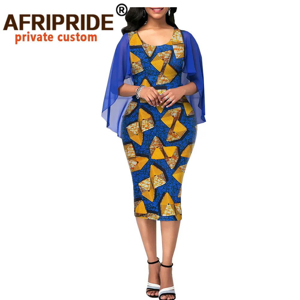 

africa print summer dress for women AFRIPRIDE tailor made chiffon sleeve o-neck mid-calf length women casual dress A1825091
