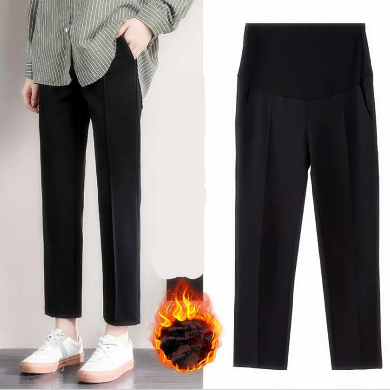 

Pregnant Women's Pants Plus Fat Plus Size Autumn and Winter Plus Velvet Keep Warm Office Formal Wear Maternity Pants