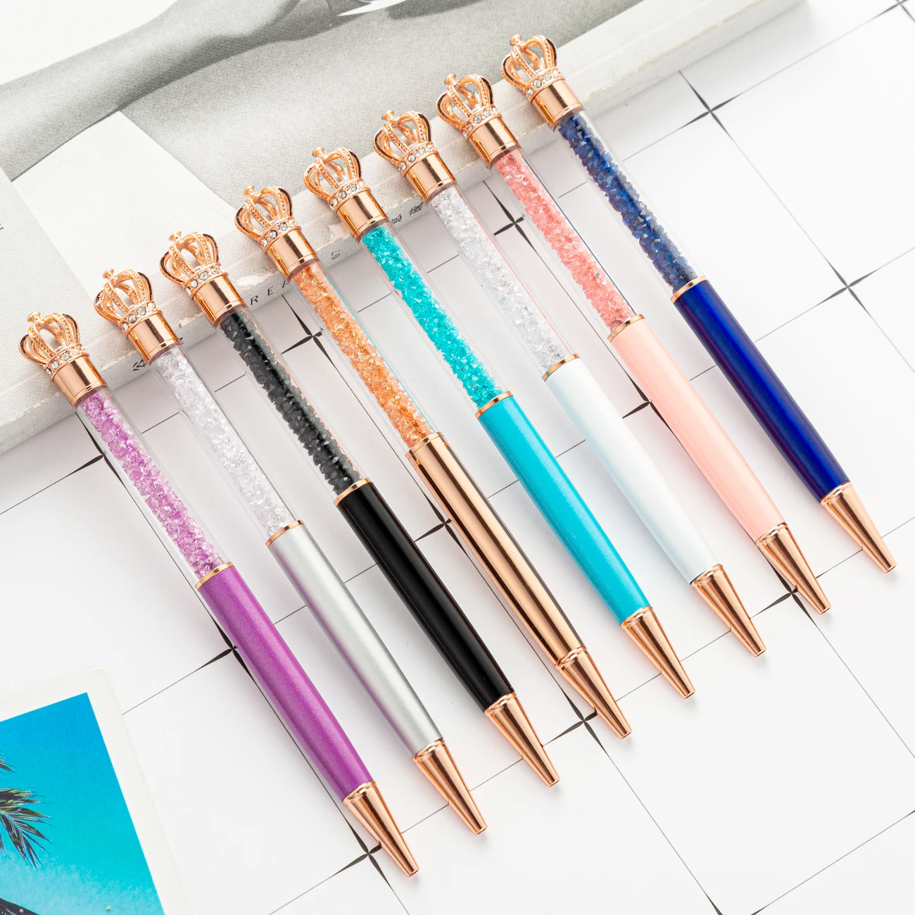 100Pcs Luxury Crown Ballpoint Pen Top Crystal Writing Pen wedding gift Bling Metal Pen Crystal Filled Pens Customized logo