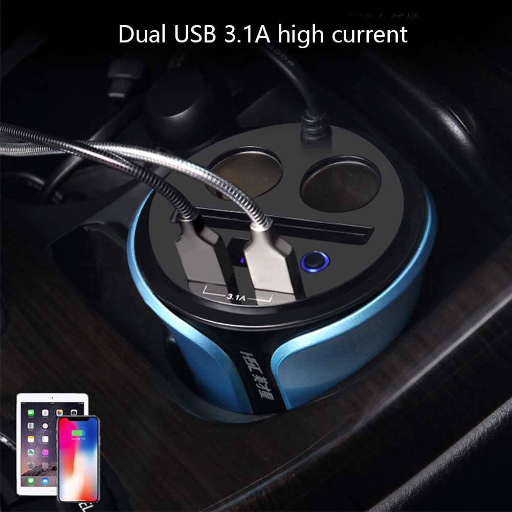 Чашка автомобильное зарядное устройство с двойным 3.1A USB два автомобильного прикуривателя зарядное устройство с напряжением светодиодный дисплей HSC-108D