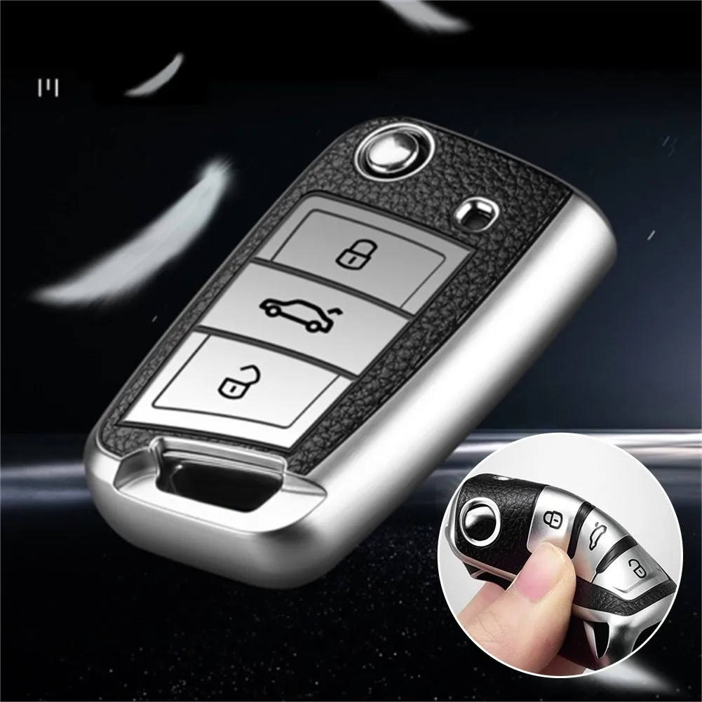 

1pc Car Key Protector TPU Remote Key Fob Cover Auto Replacement Accessories For MK7 T-ROC TIGUAN SILVER